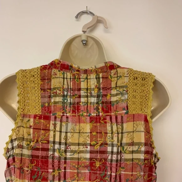 American Rag Womens Blouse Babydoll Plaid Boho Country Western Size M Festival - Picture 4 of 8